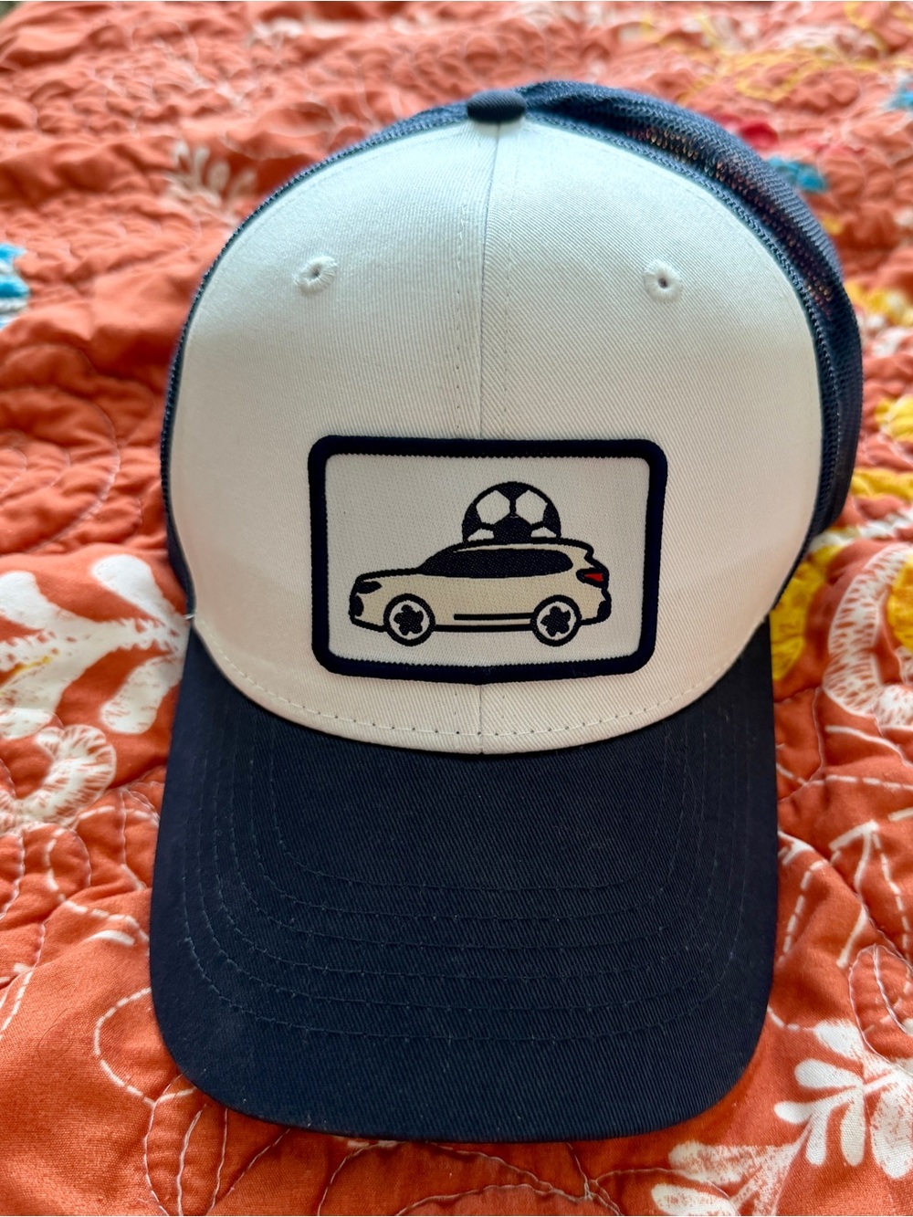 Volkswagen Navy and White Trucker Hat with Car & Soccer Graphic-NWT